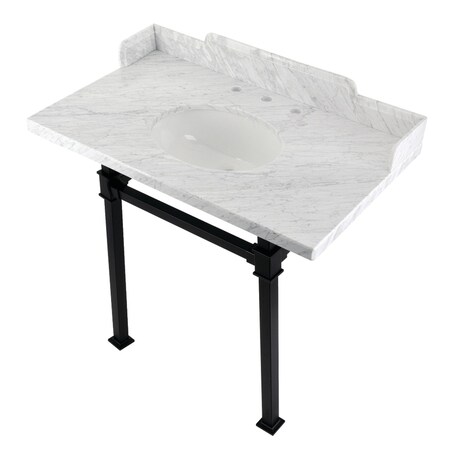 Kingston Brass 36 Carrara Marble Console Sink with Stainless Steel Legs, Marble WhiteMatte Black LMS36MOQ0